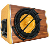 Subwoofer do auta 200W RMS – bas do kufra 3800W s dreveným vzhľadom a veľkým reproduktorom