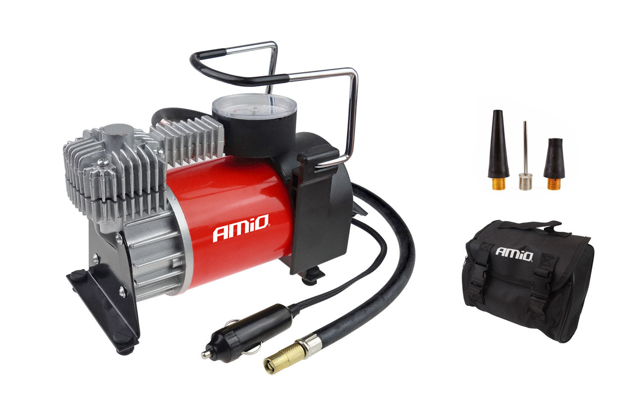 12 V autokompresor s manometrom a kovovým telom