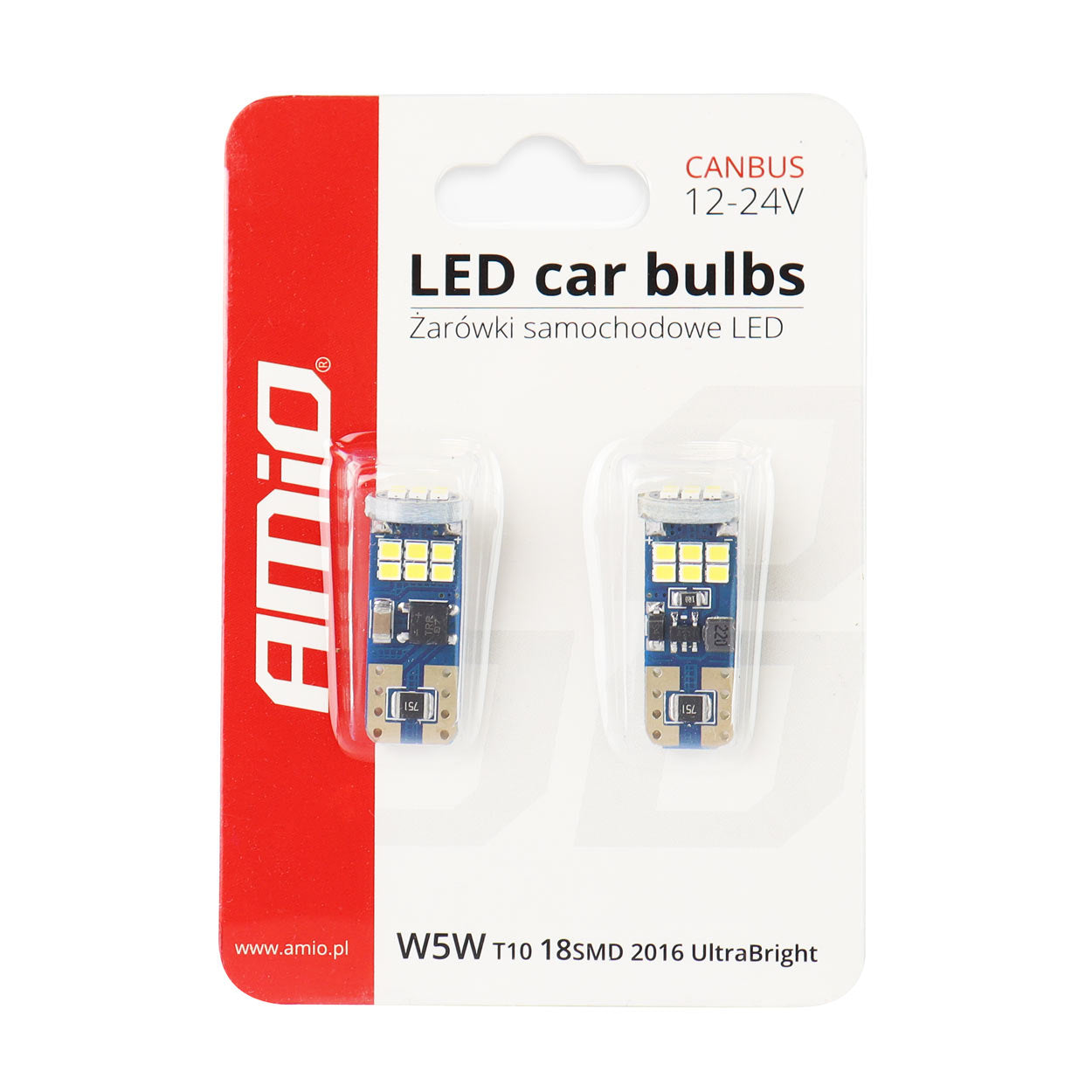 LED-pære T10e W5W med mål på 25 x 10 mm