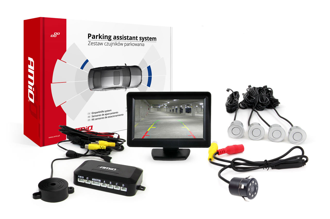 Parkeringsassistentsystem med fire sensorer og kamera