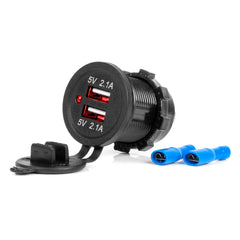Vodotesná USB nabíjačka do auta s dvoma USB portmi pre 12–24 V