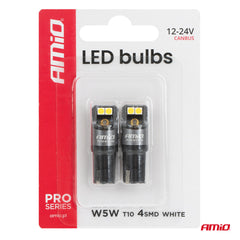 Pakke med 2 T10 W5W LED-pærer til 12/24 V