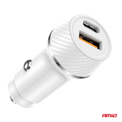 Kompakt hvid USB-biloplader