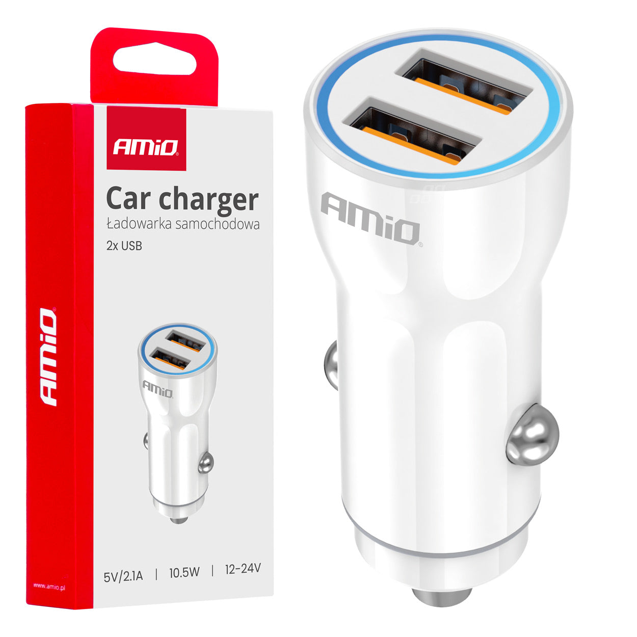 Hvid USB-billader med 2 USB-A porte