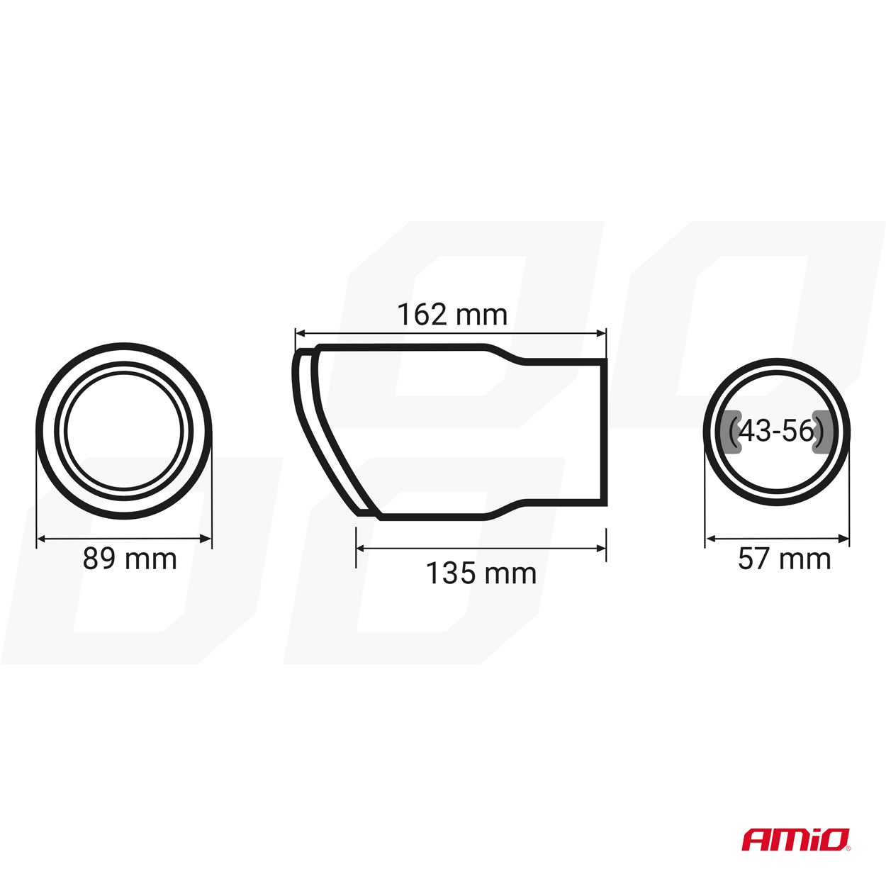 Udstødningsspids i rustfrit stål med monteringsdetaljer