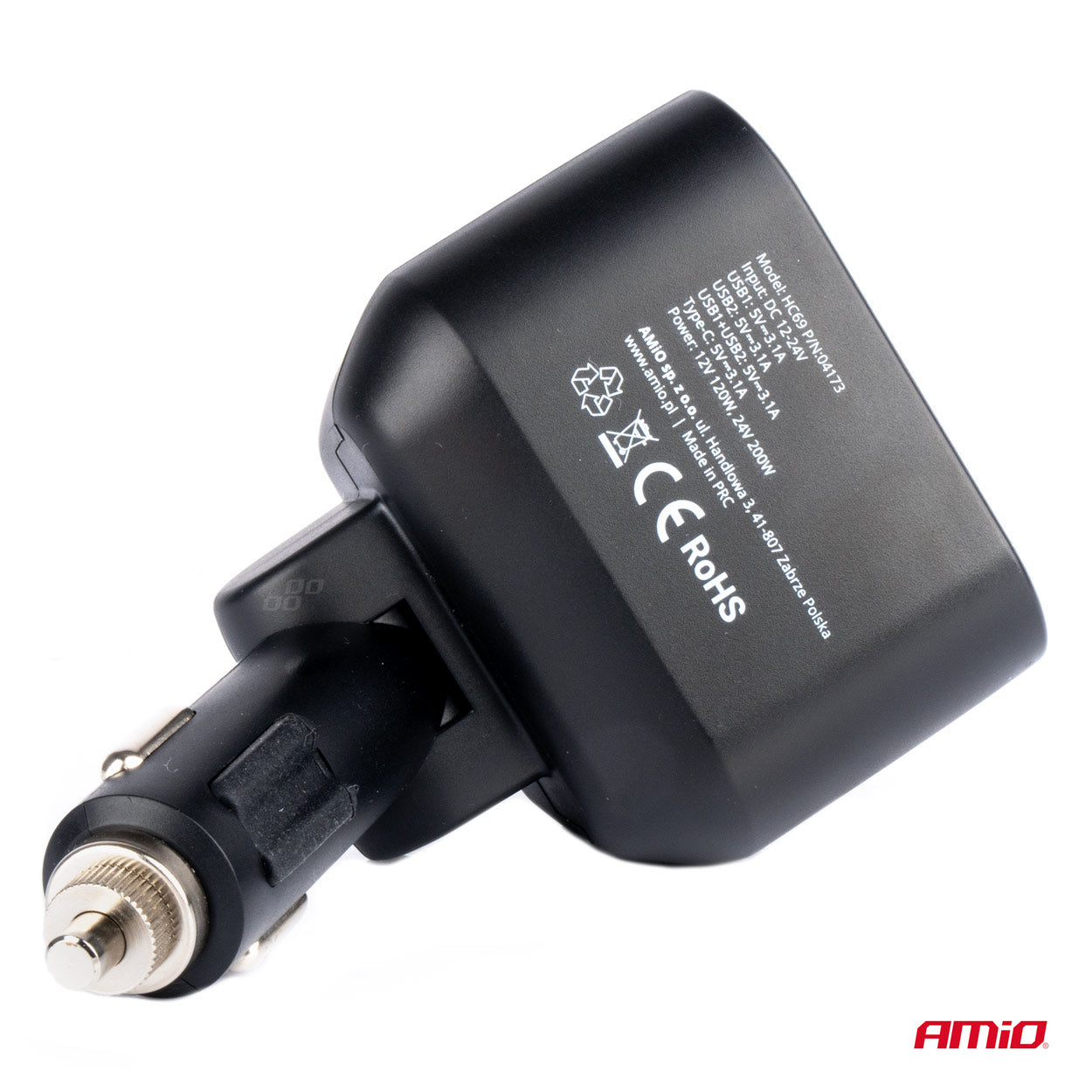 12/24V stikdåse med USB-tilslutninger og 200 W maksimal effekt
