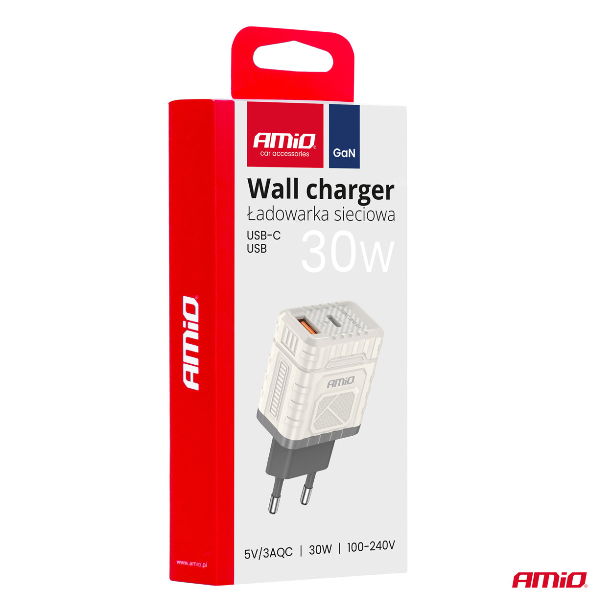 Kompakt vægoplader med USB-A, USB-C og 30 W effekt