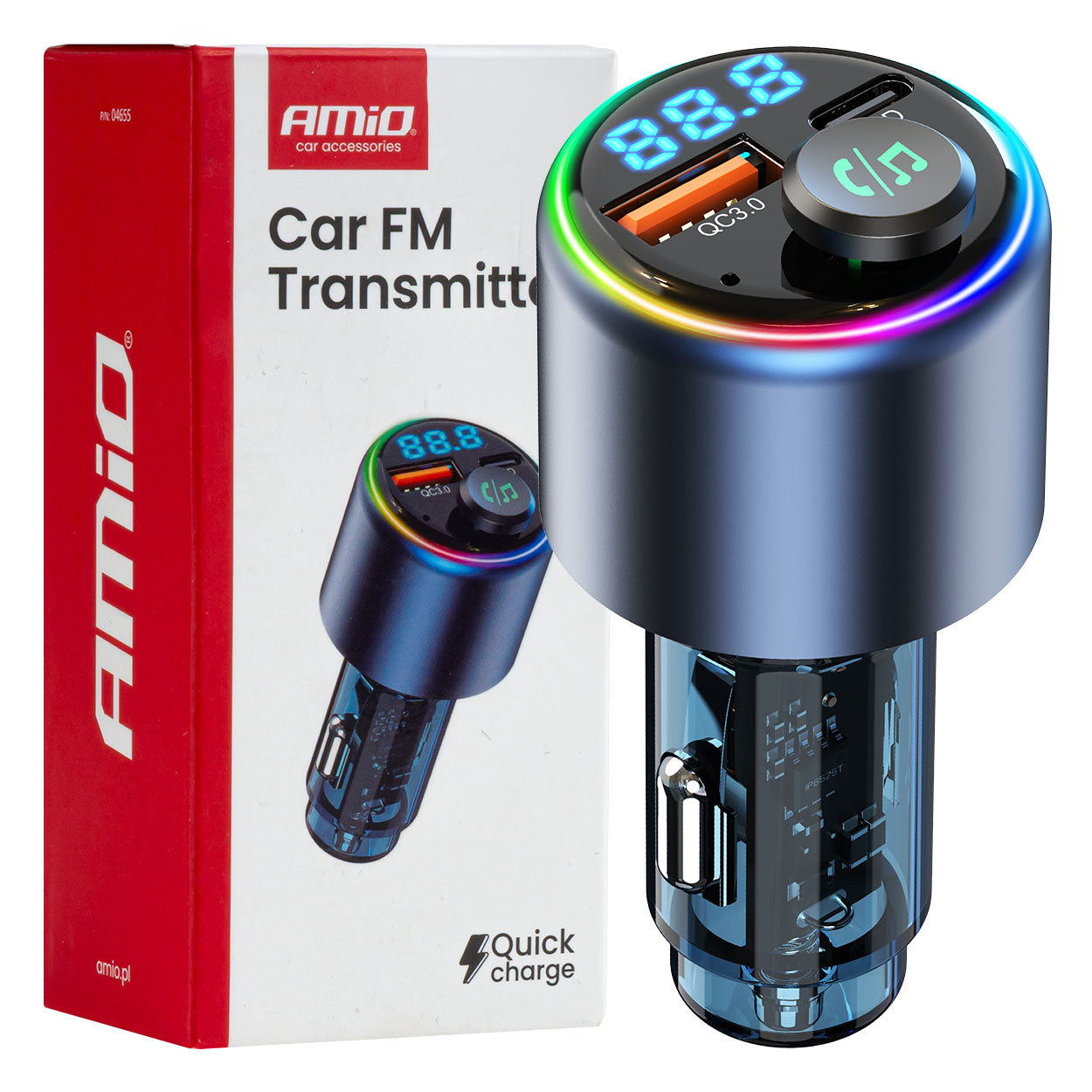 FM-sender med Bluetooth, USB-A og USB-C til bilen