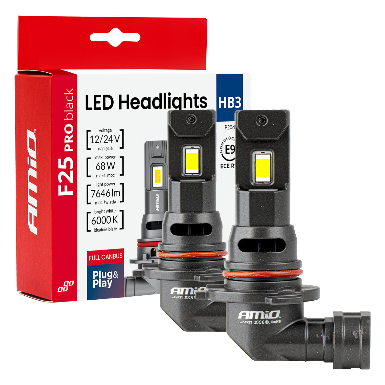 LED-forlygte HB3 F25 PRO BLACK med sort hus