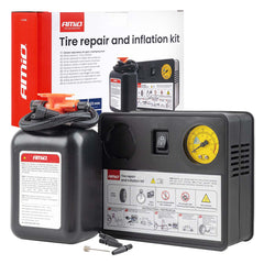 Dækreparations- og pumpekit med 12 V-kompressor og 31 mm cylinder