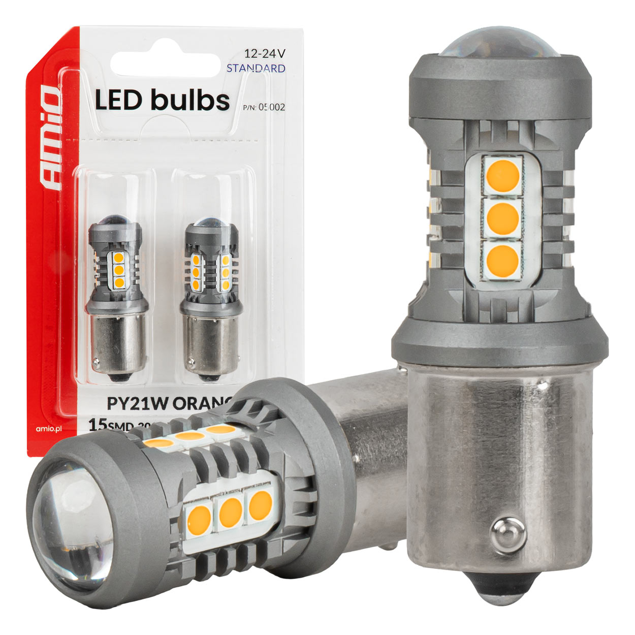 Oranžová LED žiarovka s päticou BAU15S/PY21W