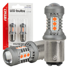 Červená LED žiarovka s päticou BAY15D P21/5W