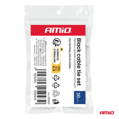Sæt med sorte kabelbindere til bil og værksted