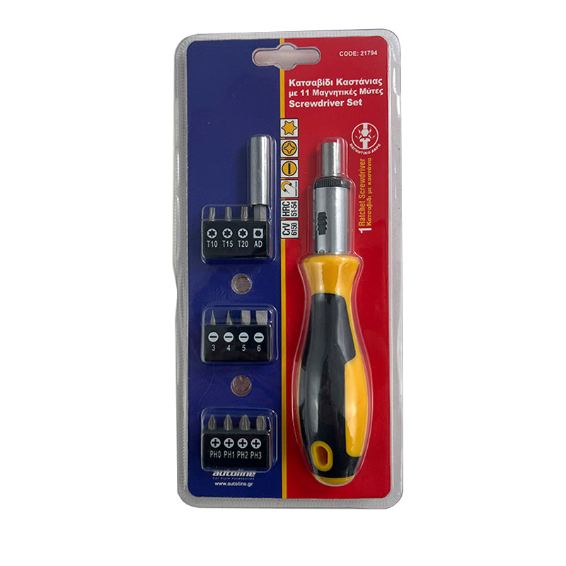 Račňová súprava skrutkovača s 11 magnetickými bitmi