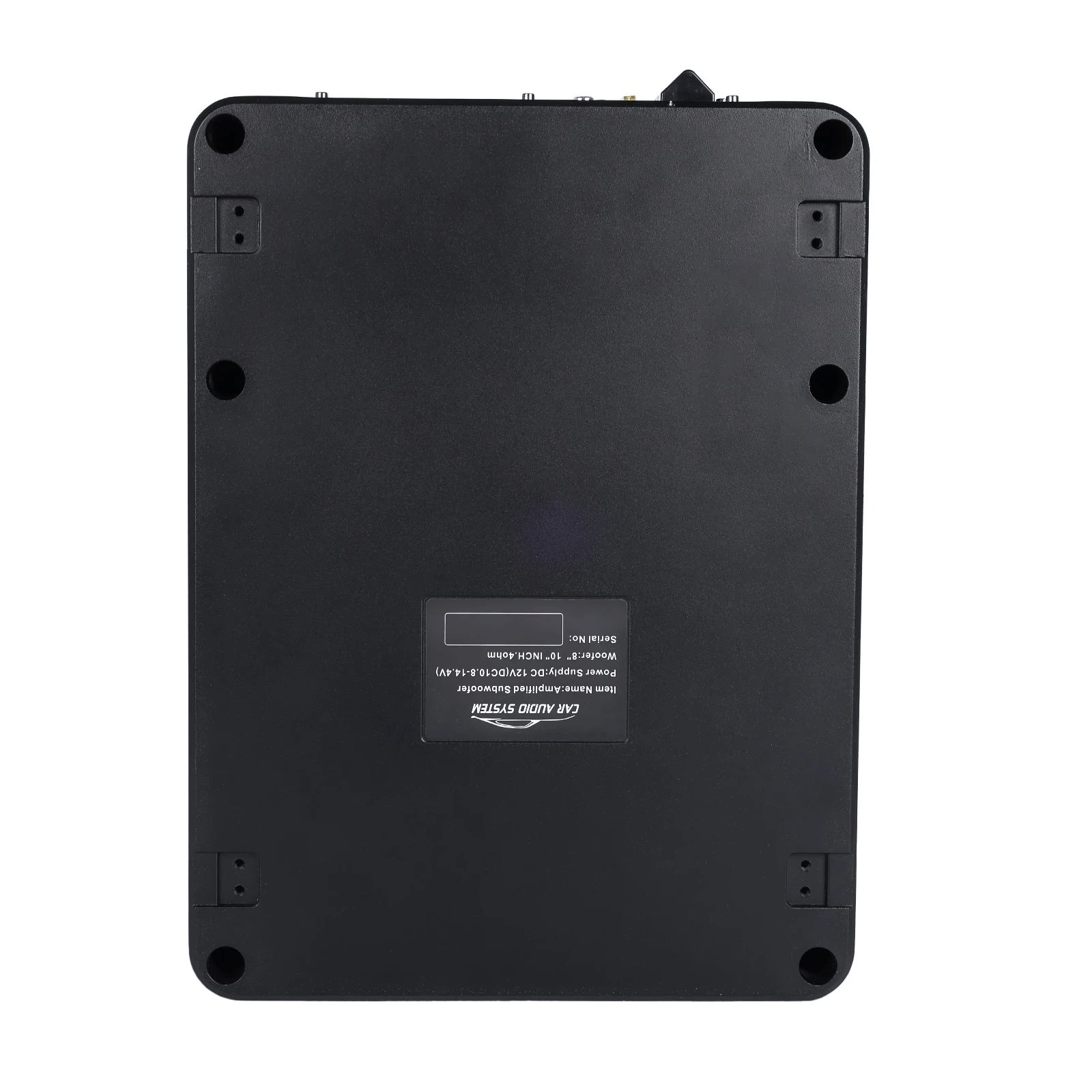 10” slim aktívny subwoofer do auta – 600 W pod sedadlo, zadný panel s ovládacími tlačidlami a konektormi