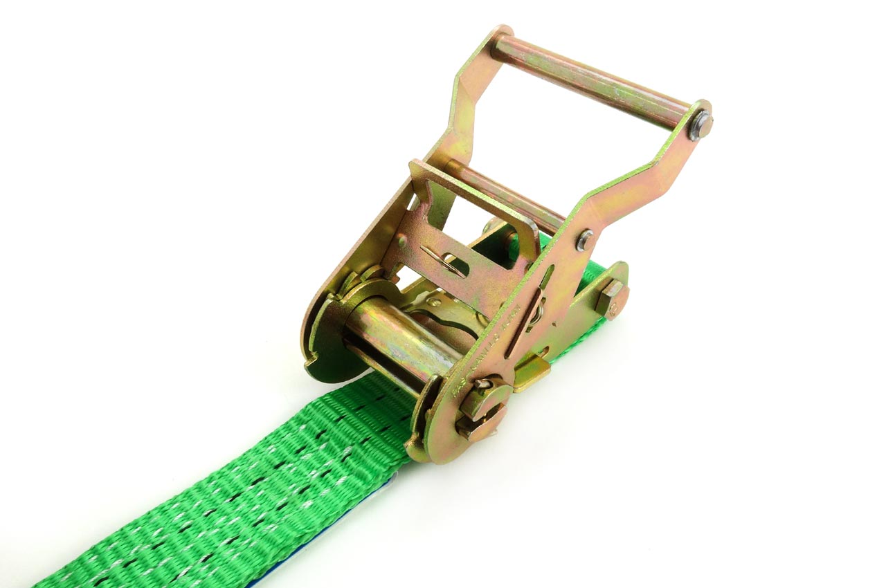 Upínací popruh s račňovým mechanizmom a dvojhákmi