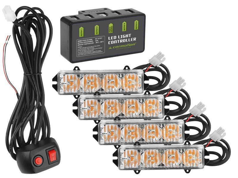 CARMOTION výstražné svetlá 12V 16W sada 4 ks s diaľkovým ovládaním