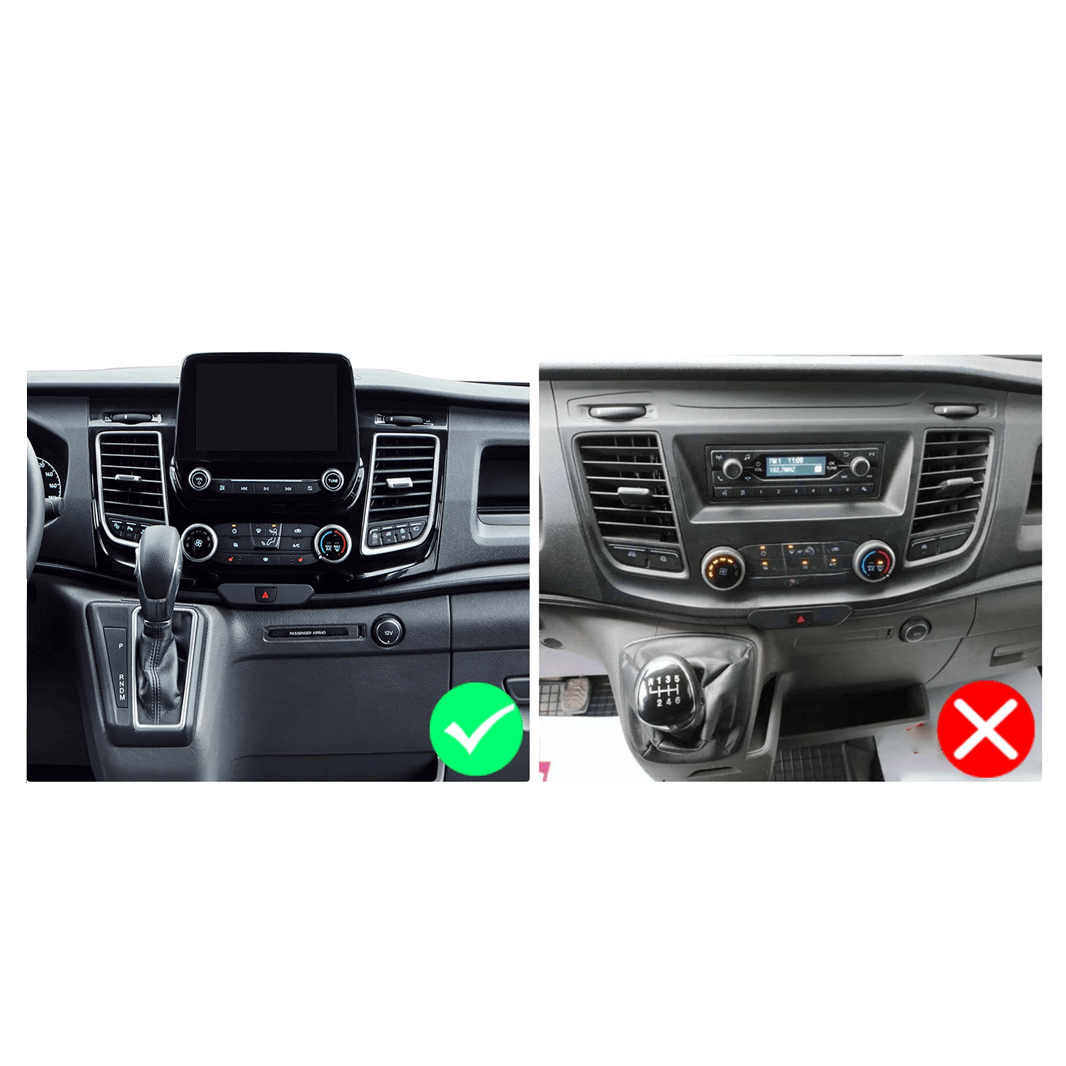 Ford Transit 21-25 - 10,1" Radio m. Apple CarPlay og Android Auto sammenlignet med standard radio
