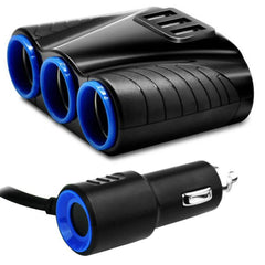 3-cestný rozdeľovač do zásuvky zapaľovača s 3x USB – 12V / 24V napájací adaptér do auta pre viac zariadení, ideálny na súčasné nabíjanie a napájanie.