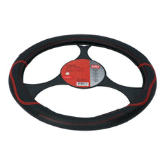Poťah na volant Carpoint z PU kože, čierny s červenými detailmi, 37–39 cm 