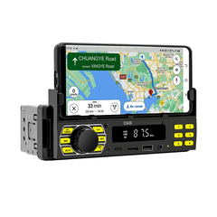 Univerzálne 1-DIN autorádio s držiakom na telefón, USB-C a Bluetooth 5.1 s GPS navigáciou v telefóne.