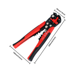 Detailný obrázok automatických odizolovacích a krimpovacích klieští s rozmermi 50 mm x 108 mm x 200 mm.