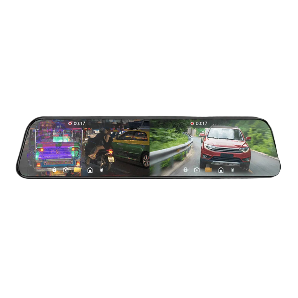 Spätné zrkadlo Dashcam s prednou a zadnou kamerou – 10” IPS dotykový displej, Full HD 1080P záznam videa spredu aj zozadu