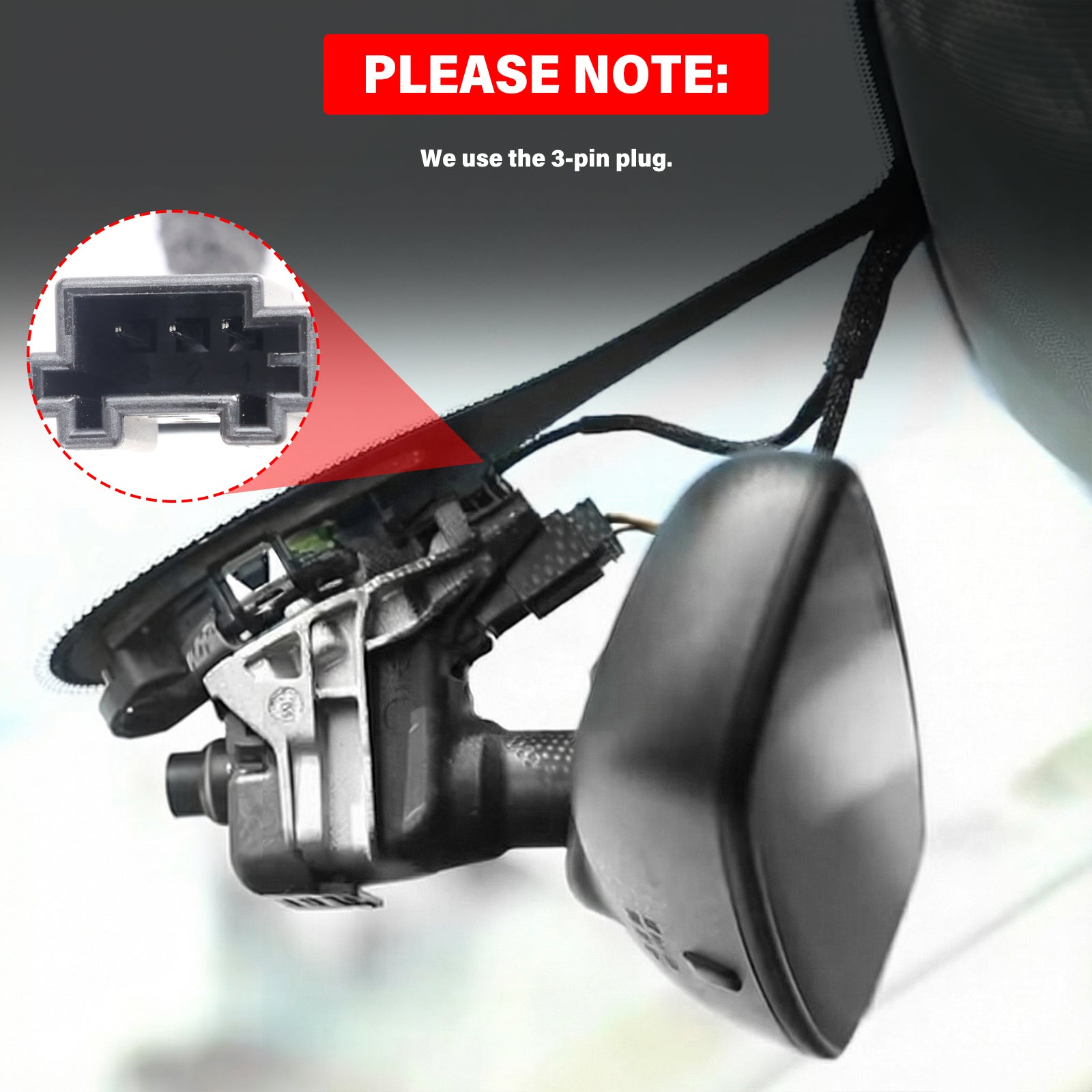 Detaily montáže Audi dashcam 4K v OEM štýle zobrazujúce 3-pinové pripojenie a dizajn kamery.