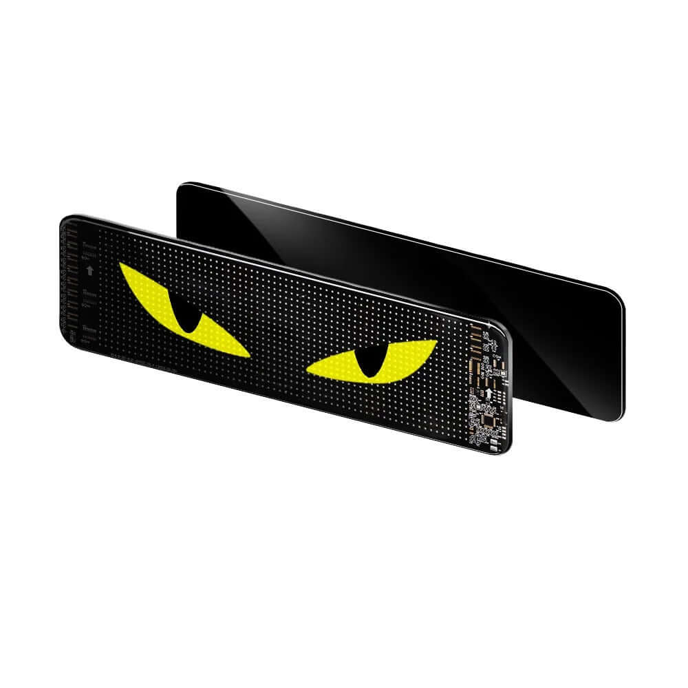 LED displej na okno – flexibilný matrix displej s Bluetooth (110×492 mm) so žltými očami.