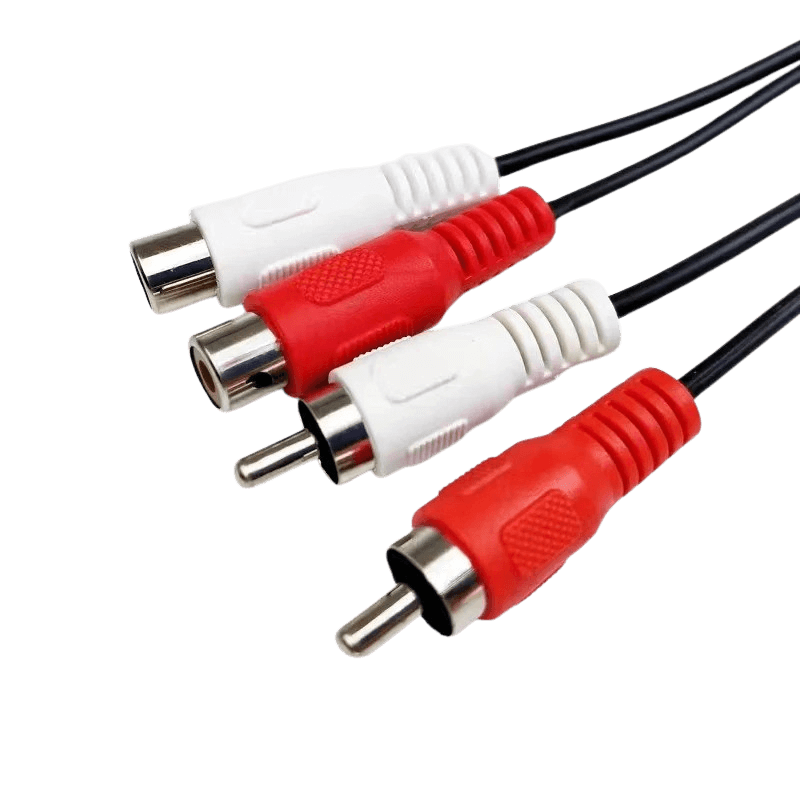 RCA predlžovací kábel – 1 meter (červený/biely, samec na samicu) s červenými a bielymi konektormi, ideálny pre audio pripojenie.