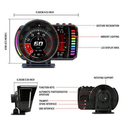 3,5" Head-Up Display (HUD) do auta – digitálny rýchlomer s OBD2 