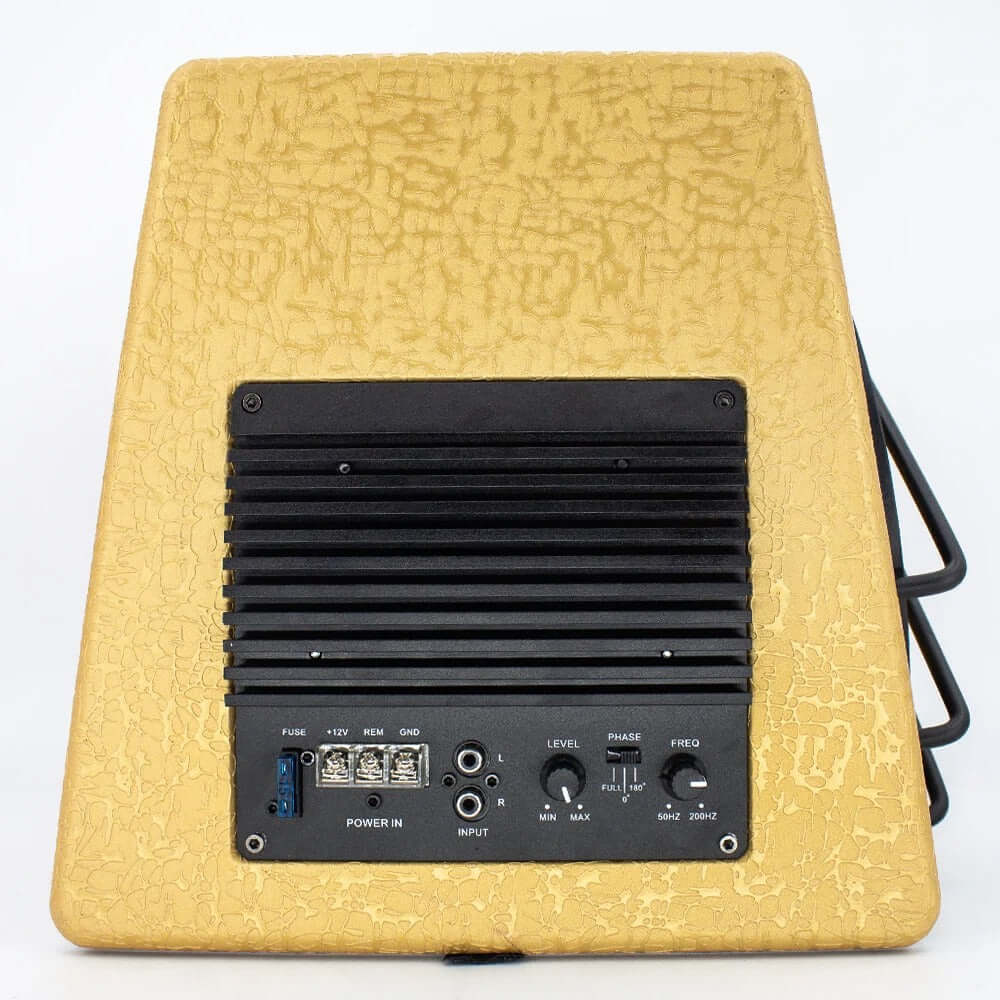 Subwoofer til bil 200W RMS – bagagerum bas 3800W bagdel med tilslutninger og kontroller