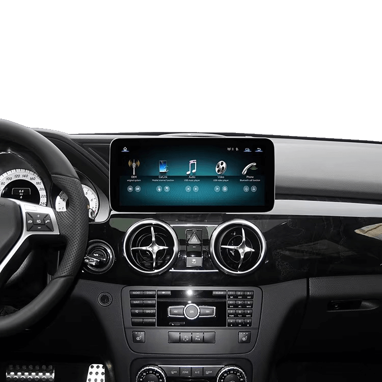 Mercedes-Benz GLK 08-15 – 10,25" Radio med Apple CarPlay og Android Auto i bilens interiør.