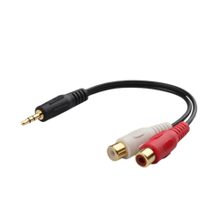 3,5 mm AUX jack (samec) na RCA (samica) rozbočovač s 1 jack konektorom a 2 RCA konektormi
